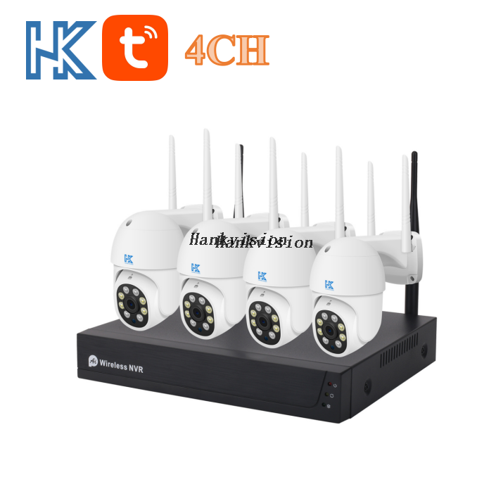 Hankvision WiFi NVR Kit PTZ Cameras 4CH 3MP Wireless Kit CCTV Surveillance Kit 2-Way Audio Waterproof Tuya