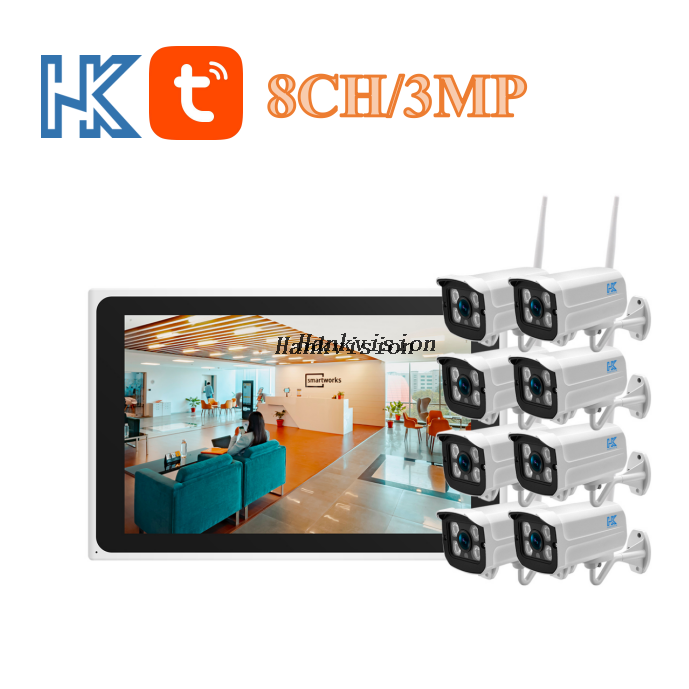 Hankvision WiFi NVR Kit 10" LCD Screen Wireless Kit Video Recorder Tuya 8CH 3MP Tuya IP Cameras