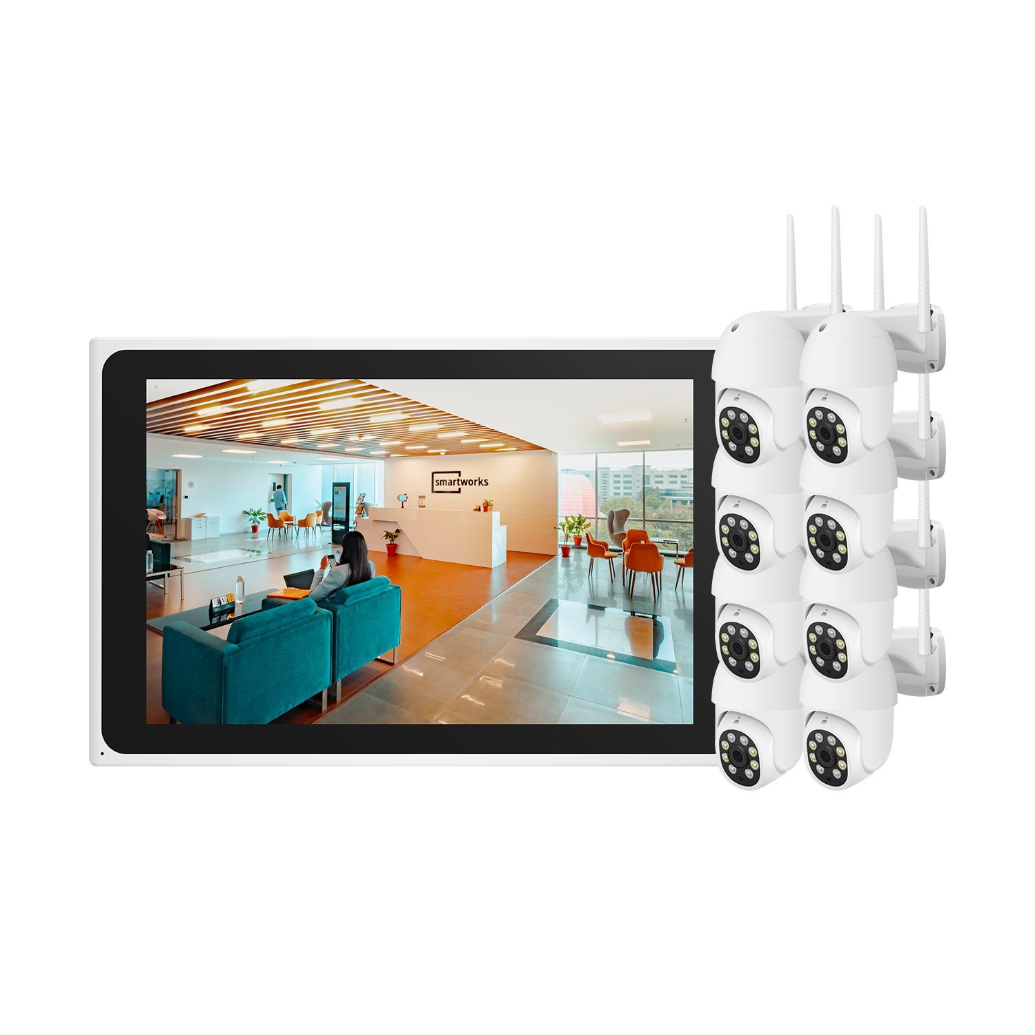 Wireless Kit with 10" LCD Screen WiFi NVR Kit 3MP 2304X1296 8CH 2-Way Audio Tuya Video Recorder